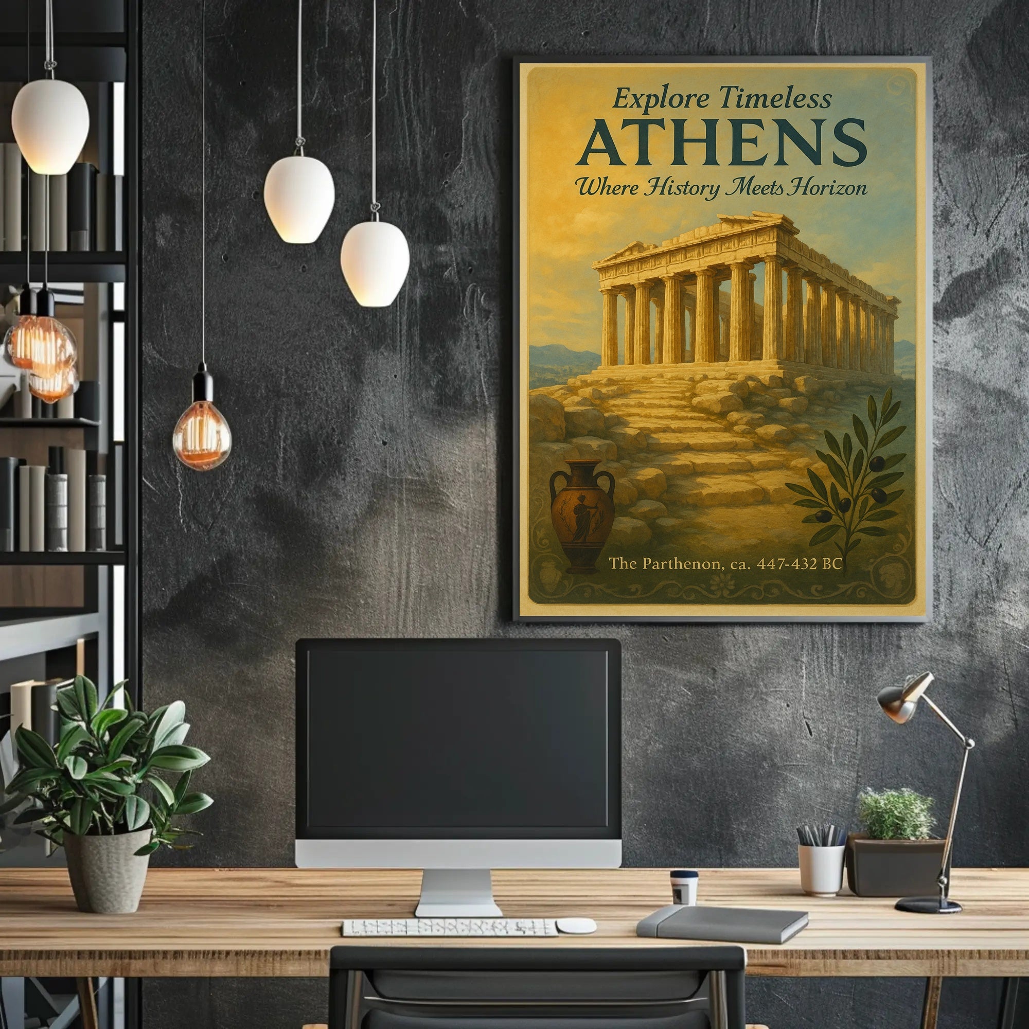 Parthenon Vintage Athens Travel Art Poster
