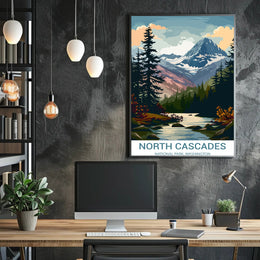 North Cascades Vintage Landscape Art National Park Poster
