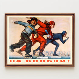 Speed Skating Action: Dynamic Mid-Century Sports Poster