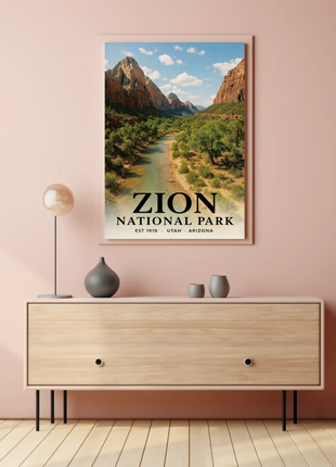 Zion National Park Utah Scenic Canyon River Views Travel Poster Travel Poster