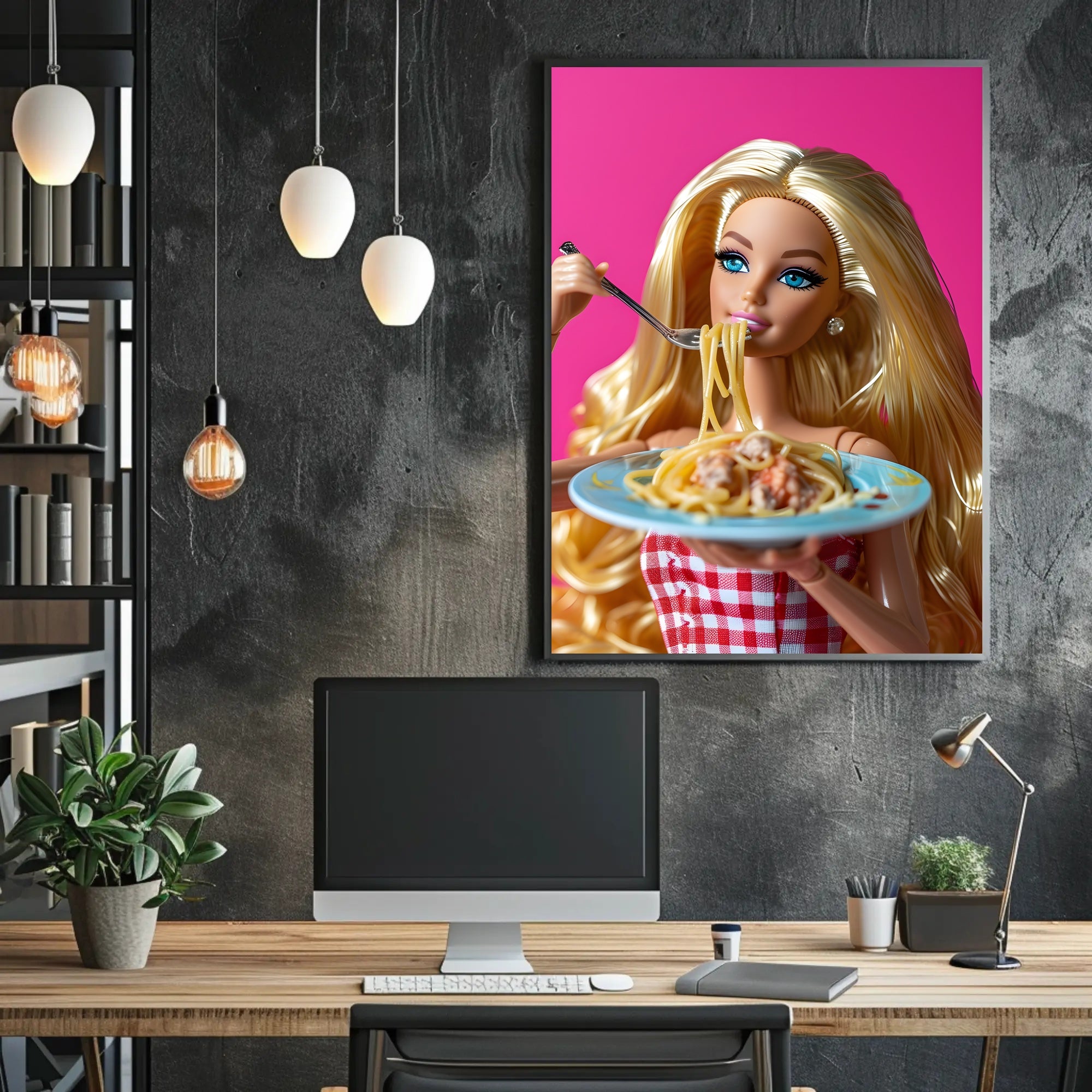 Doll Dining Delight: Quirky Fun Pop Culture Poster PosterGoat