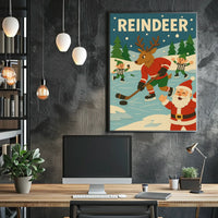 Festive Reindeer Ice Hockey Holiday Sports Poster