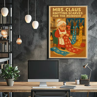 Mrs. Claus Knitting For The Reindeer Poster