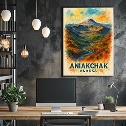 Aniakchak Alaskan Wilderness Adventure Watercolor Poster