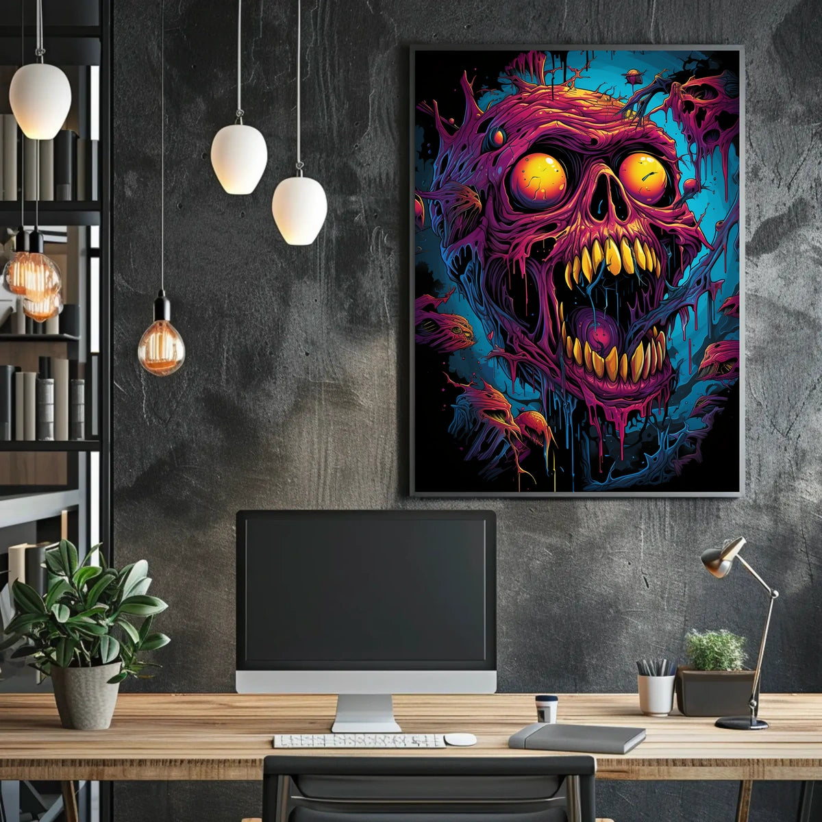 Fiery Skull Surreal Art Poster: Horror Fantasy Decor