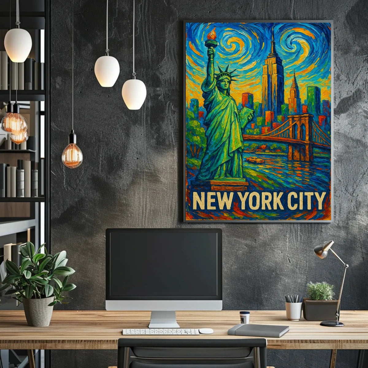 New York City Vibrant Impressionist Poster Vintage Wall Art