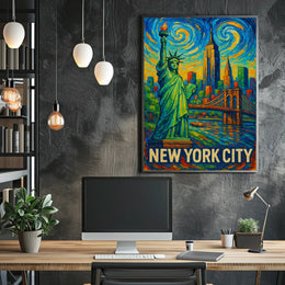New York City Vibrant Impressionist Poster Vintage Wall Art