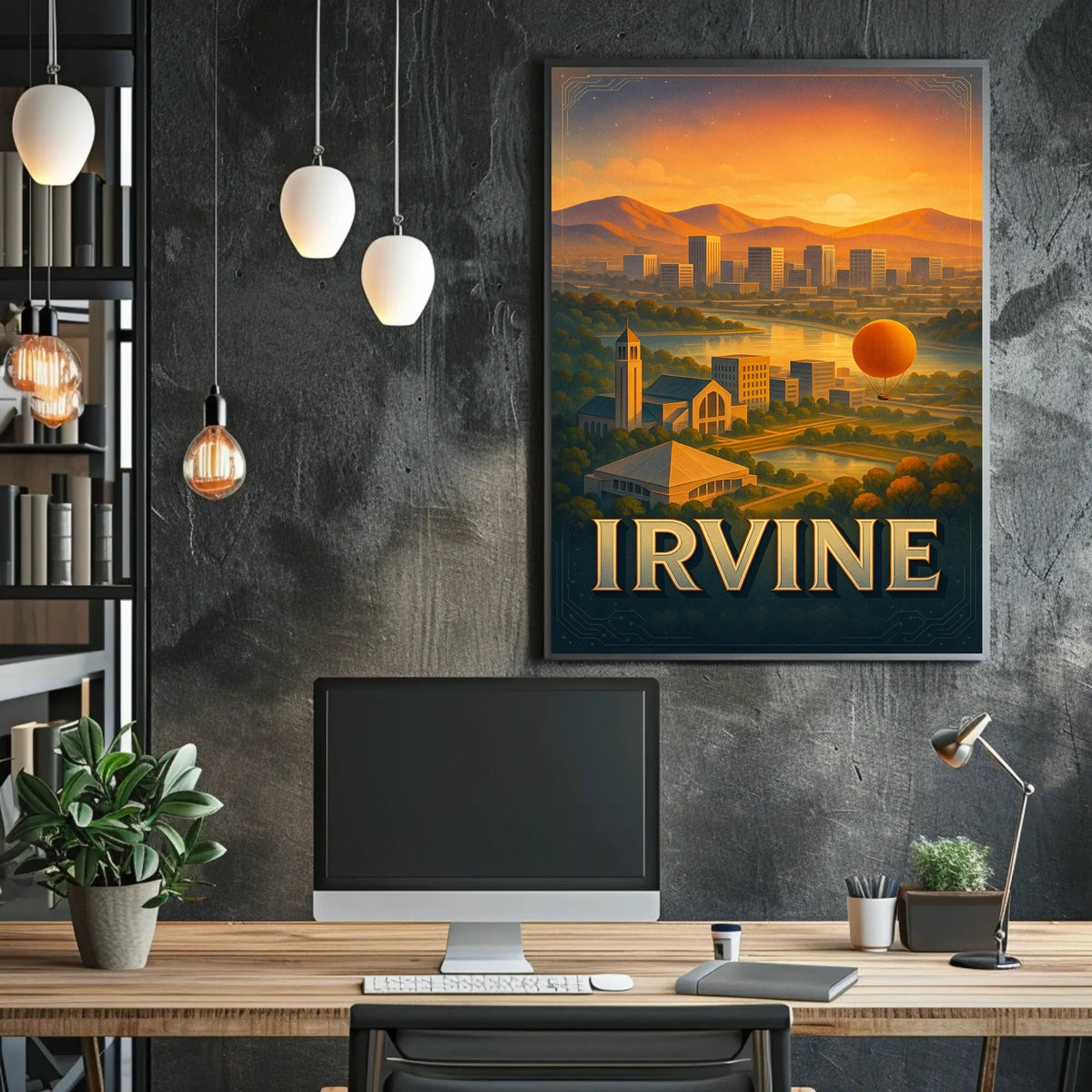 Irvine Scenic View Hot Air Balloon City Skyline Mountains Poster