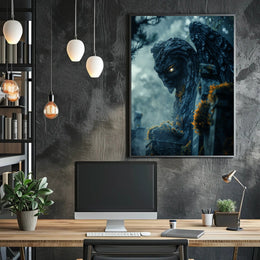 Gargoyle With Glowing Eyes Fantasy or Mythology Poster PosterGoat