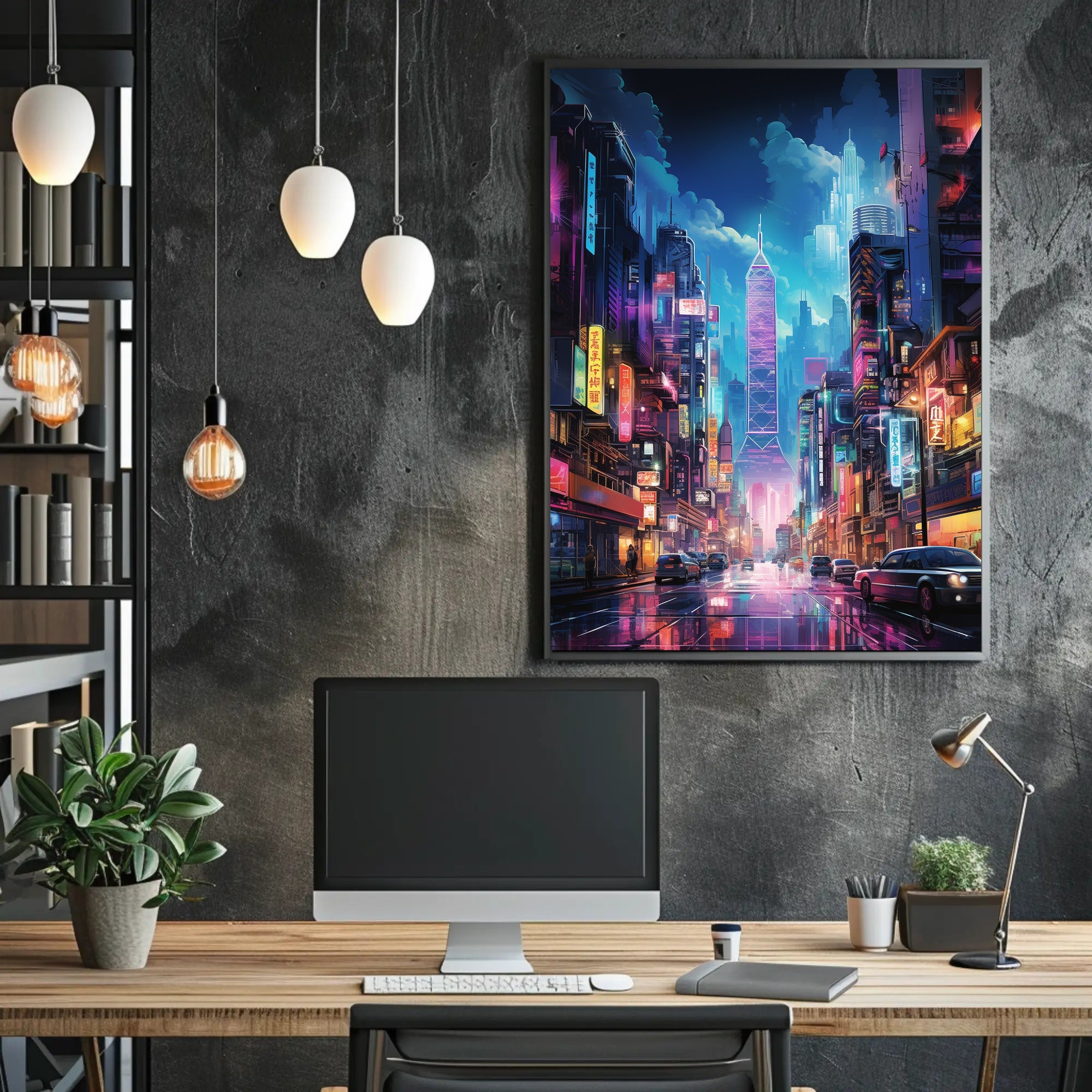 Futuristic Neon-Lit Cyberpunk Cityscape Futuristic Sci-Fi Poster