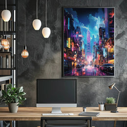Futuristic Neon-Lit Cyberpunk Cityscape Futuristic Sci-Fi Poster
