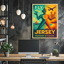 Jersey Adventure Awaits in Vibrant Travel Poster PosterGoat