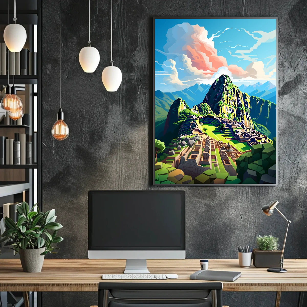 Machu Picchu Majesty: Geometric Travel Poster