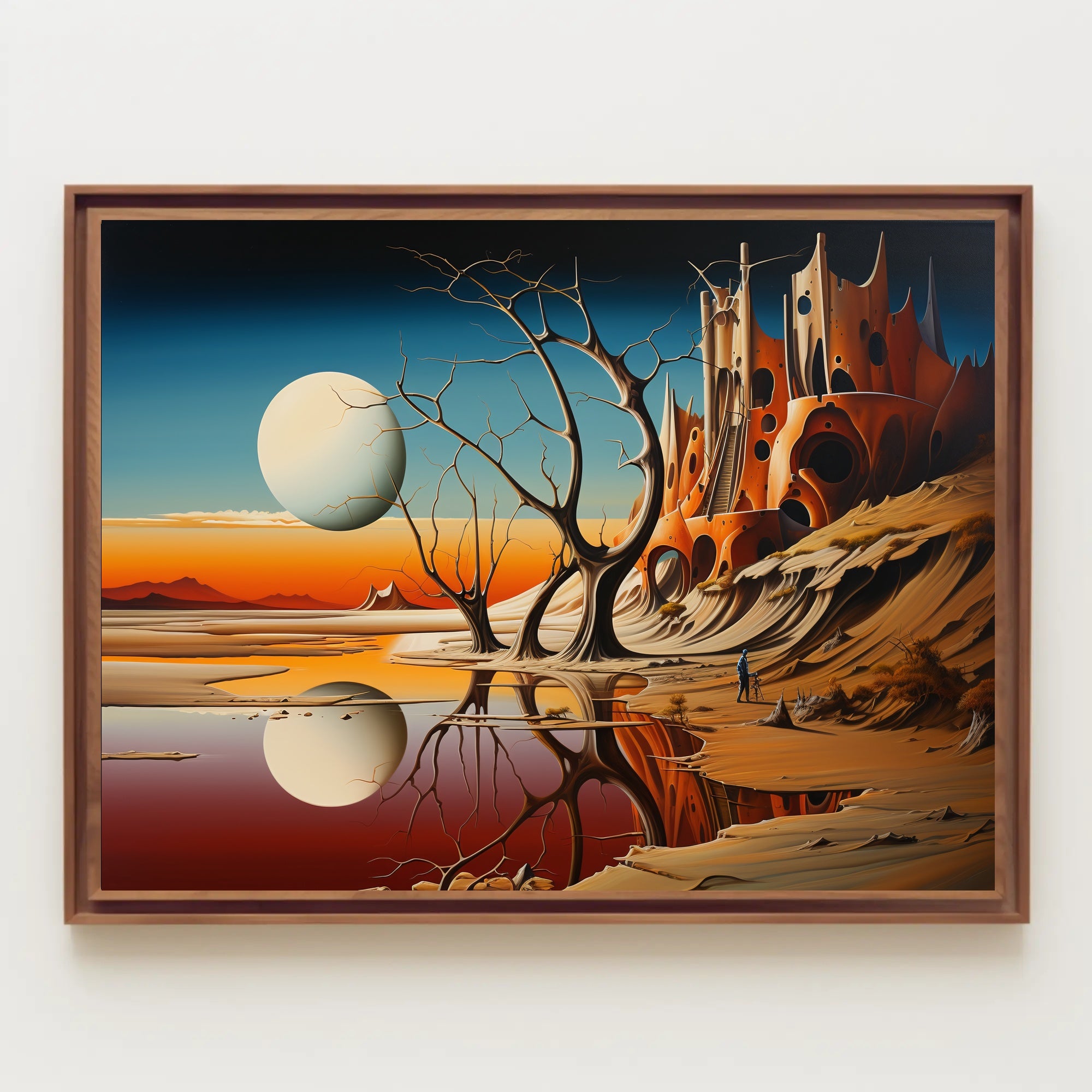 Surreal Sci-Fi Landscape with Fortress and Celestial Body Poster