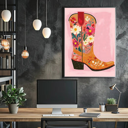 Floral Cowboy Boot Poster Whimsical Western Print