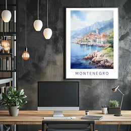 Montenegro Coastal Village Watercolor Travel Poster PosterGoat