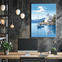 Mediterranean Coastal Serenity Greece Illustration - Travel Poster