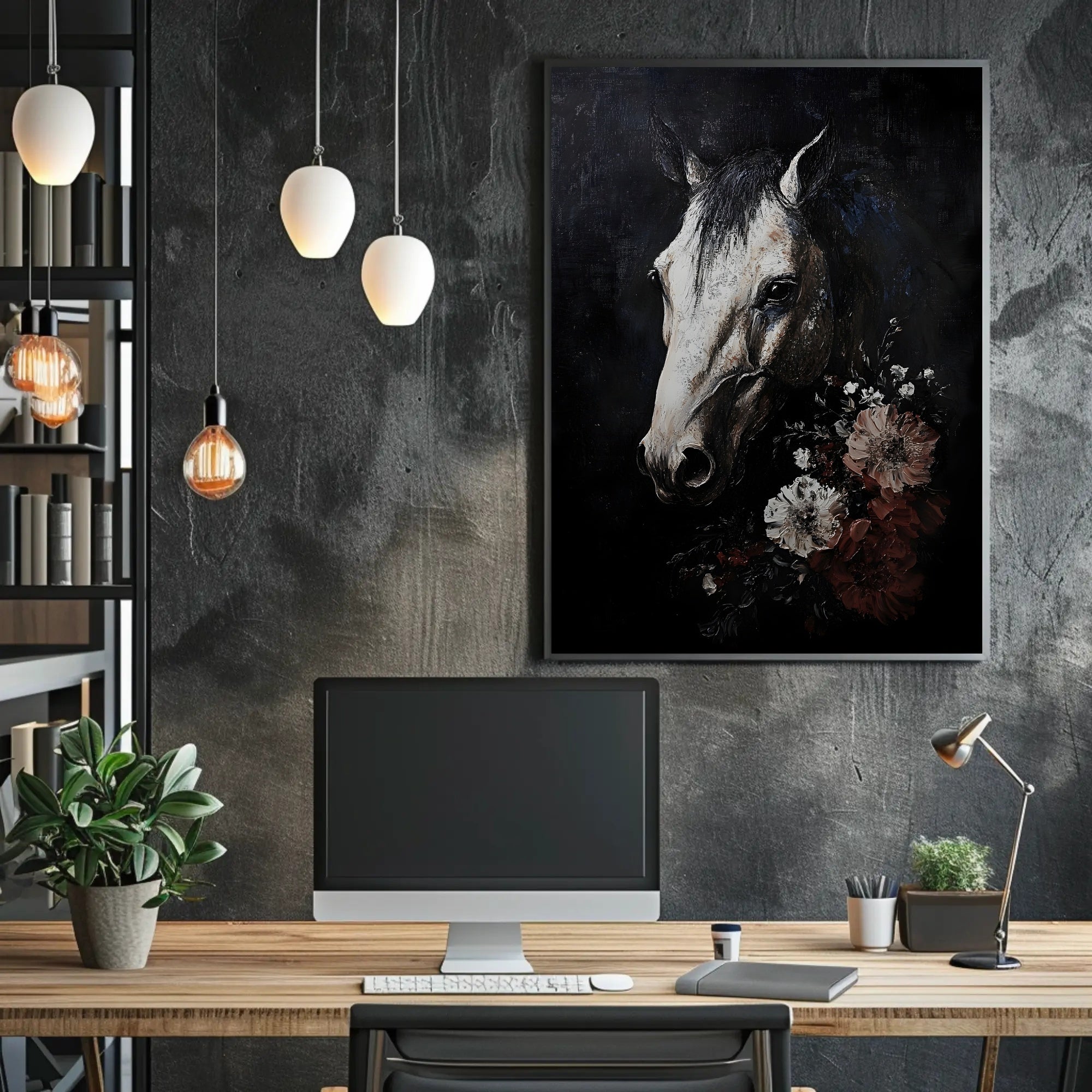 Striking Horse and Flowers Artistic Animal Poster PosterGoat