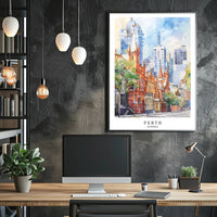 Perth Urban Scene Watercolor Artistry Urban or Cityscape Poster PosterGoat