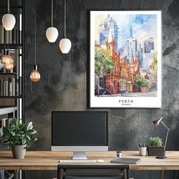 Perth Urban Scene Watercolor Artistry Urban or Cityscape Poster PosterGoat