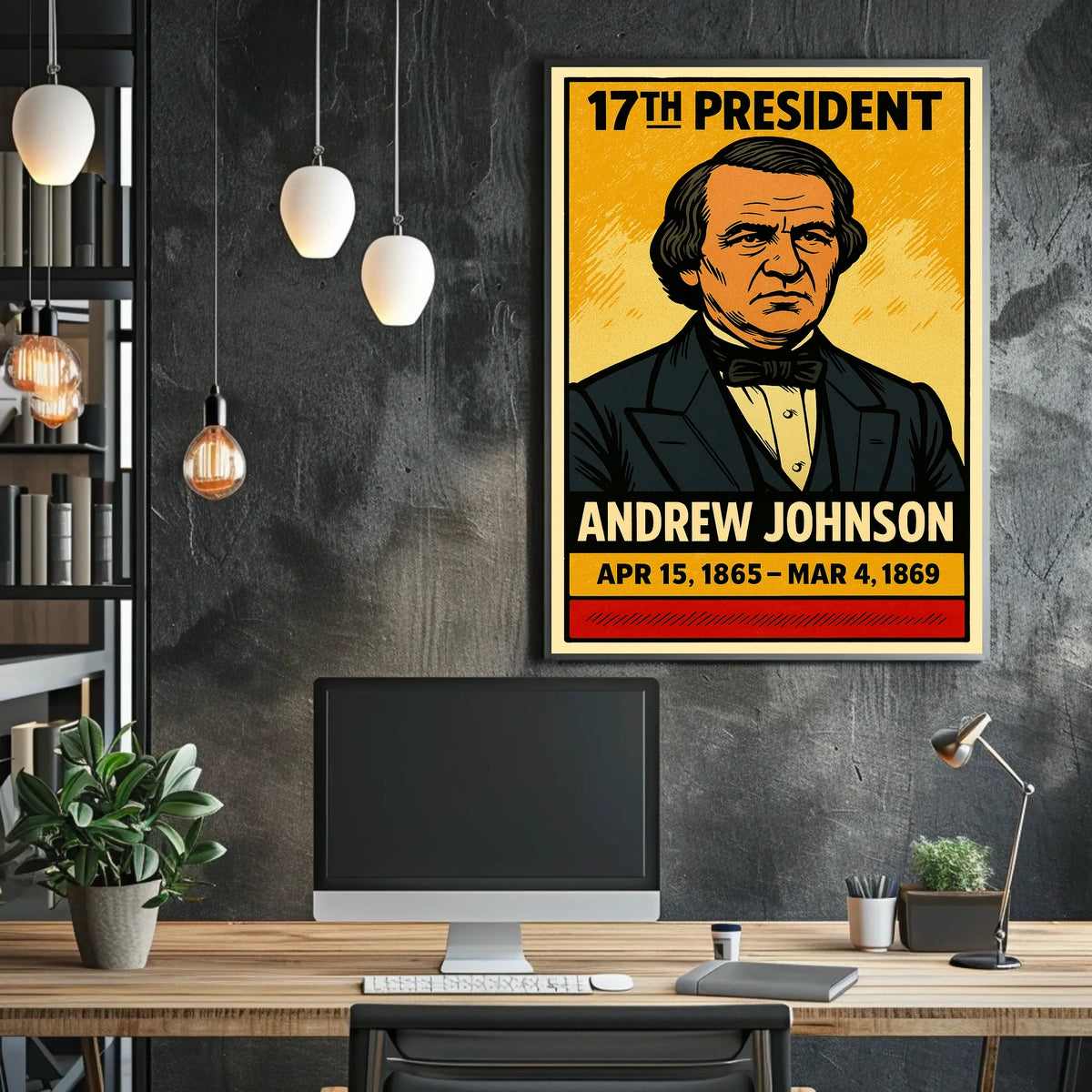 Andrew Johnson 17th President of the United States Inked Comic Style Poster