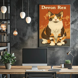 Devon Rex Cat Vintage Portrait Artwork Studio Quality Poster