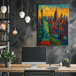New York City Skyline Vibrant Poster Modern Wall Art