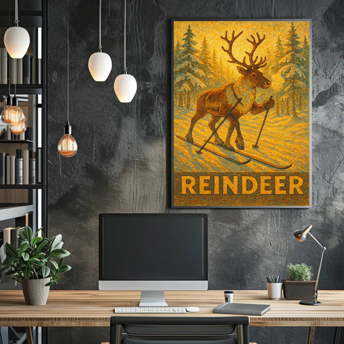 Reindeer On Skis Poster