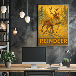Reindeer On Skis Poster