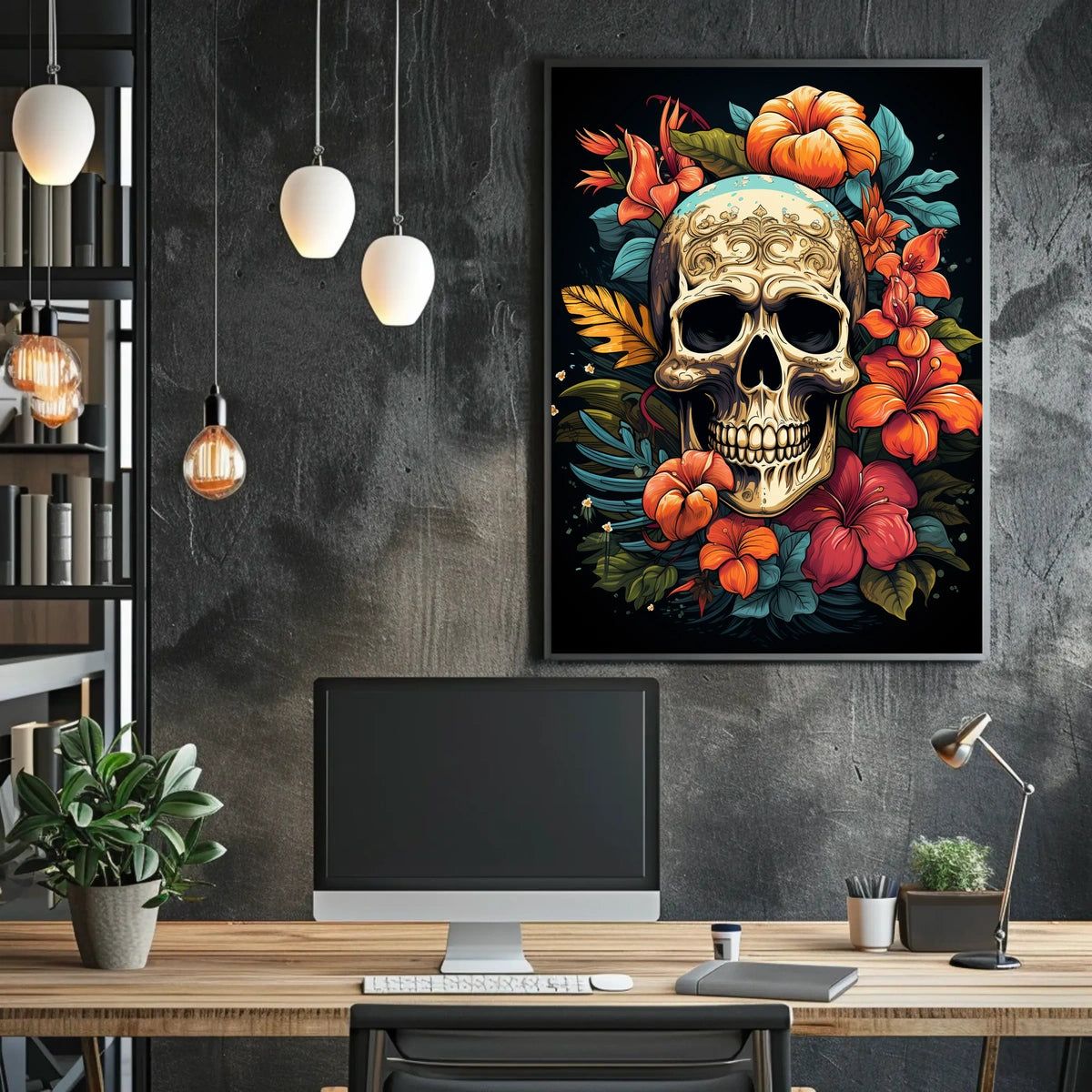Skull and Floral Composition: Abstract or Artistic Poster