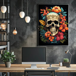 Skull and Floral Composition: Abstract or Artistic Poster