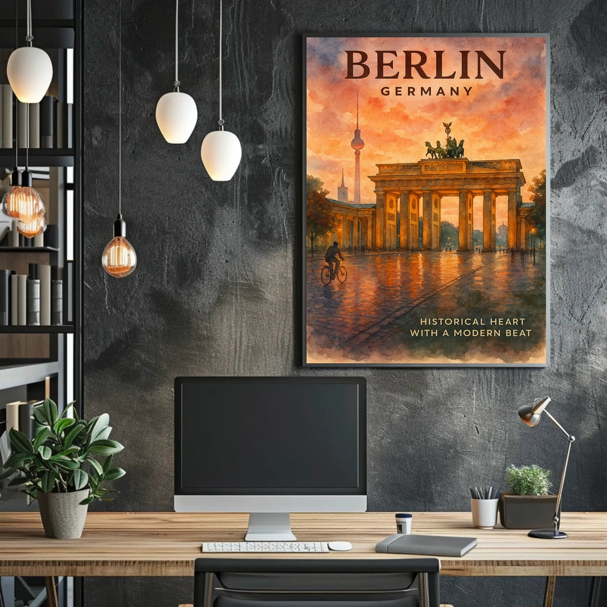 Brandenburg Gate Berlin Watercolor Vintage Poster Art