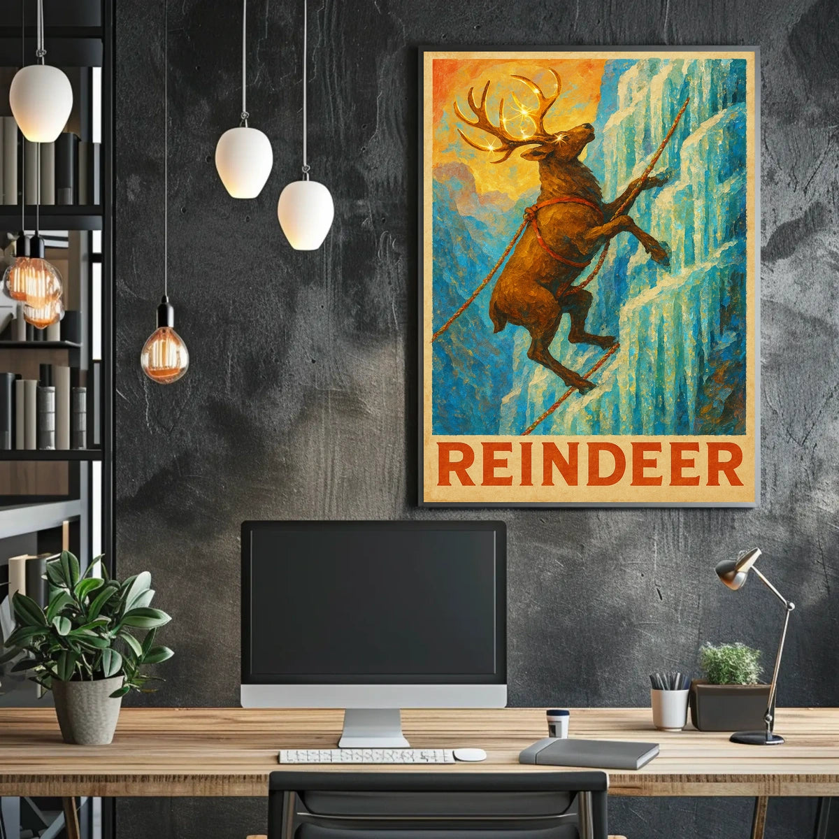 Reindeer Climbing Adventure Fantasy or Mythology Poster