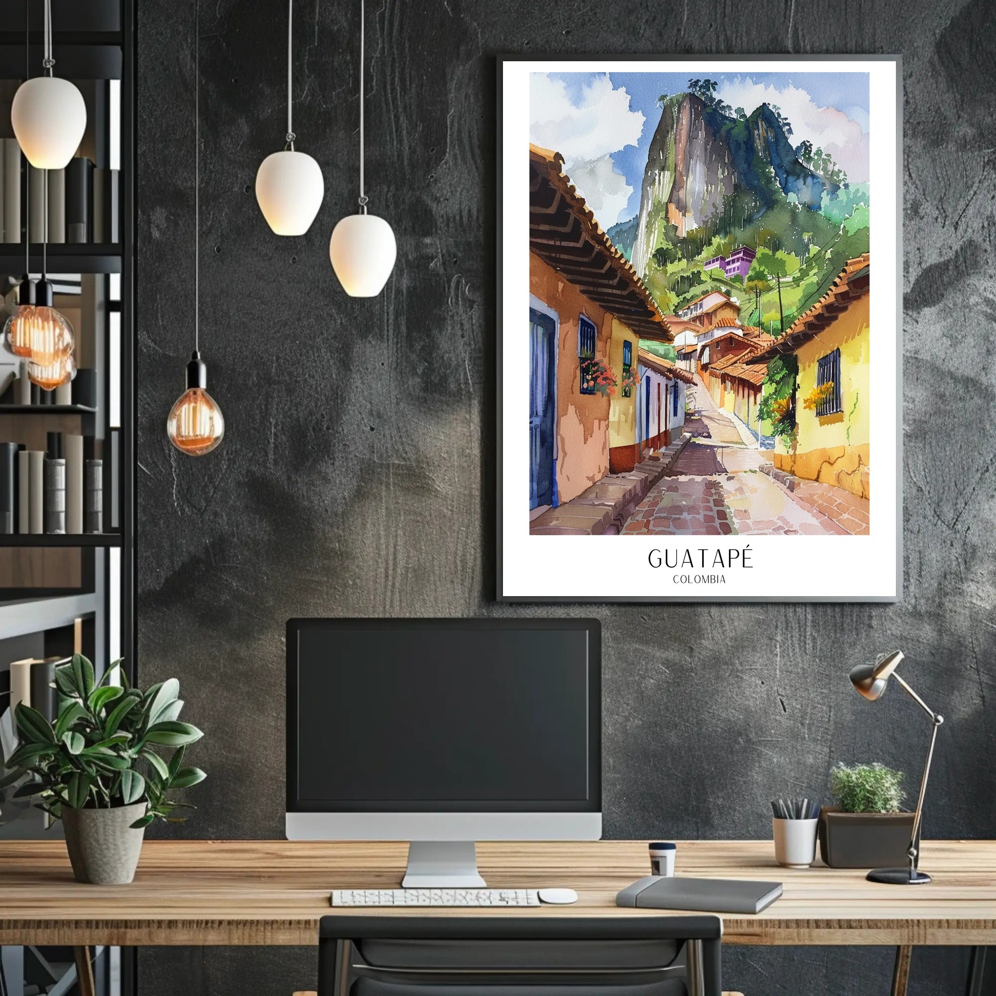 Guatapé Village Watercolor Travel Poster PosterGoat