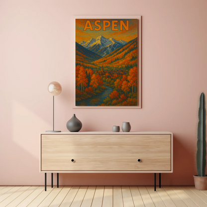 Aspen Autumn Mountain Town Travel Poster
