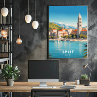 Split Croatia Travel Poster Vibrant Waterfront Cityscape Art