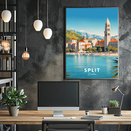 Split Croatia Travel Poster Vibrant Waterfront Cityscape Art