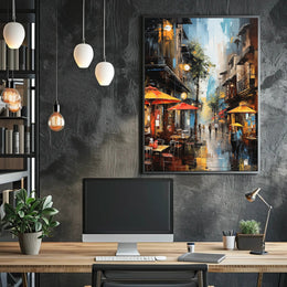 Lively European City Street Scene Artistic Poster