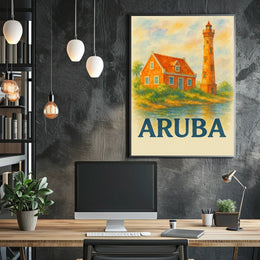 Aruba Lighthouse and Cottage Poster