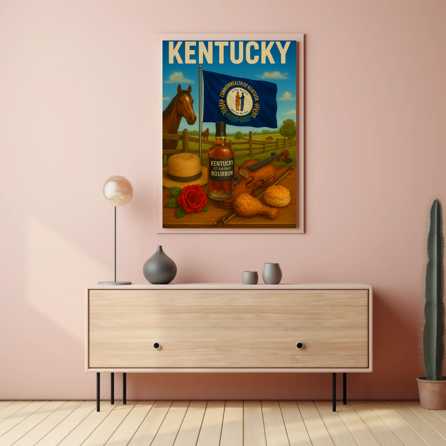 Kentucky Bourbon Violin Horse Farm Hat Food Travel Poster