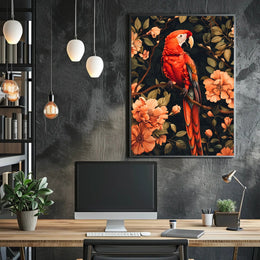 Vibrant Parrot Floral Paradise Poster