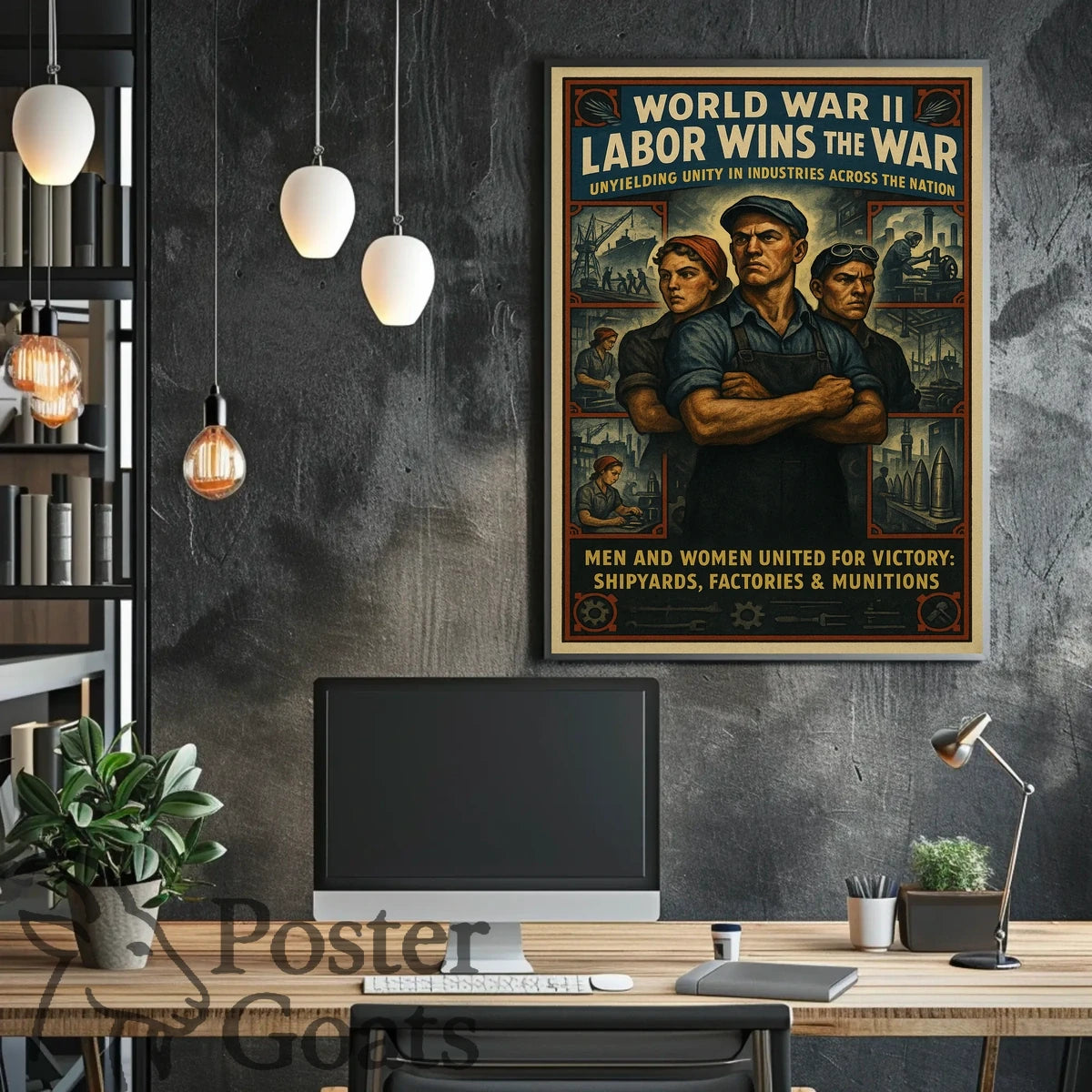 WWII Industrial Workforce Unity Vintage WWII Poster