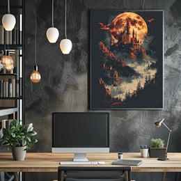 Mystical Castle and Dragons Fantasy Art Poster PosterGoat