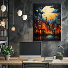 Enchanted Moonlit Cityscape Poster