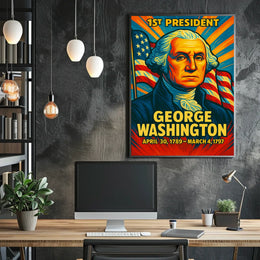 George Washington 1st President of the United States Colorful Comic Book Style Poster