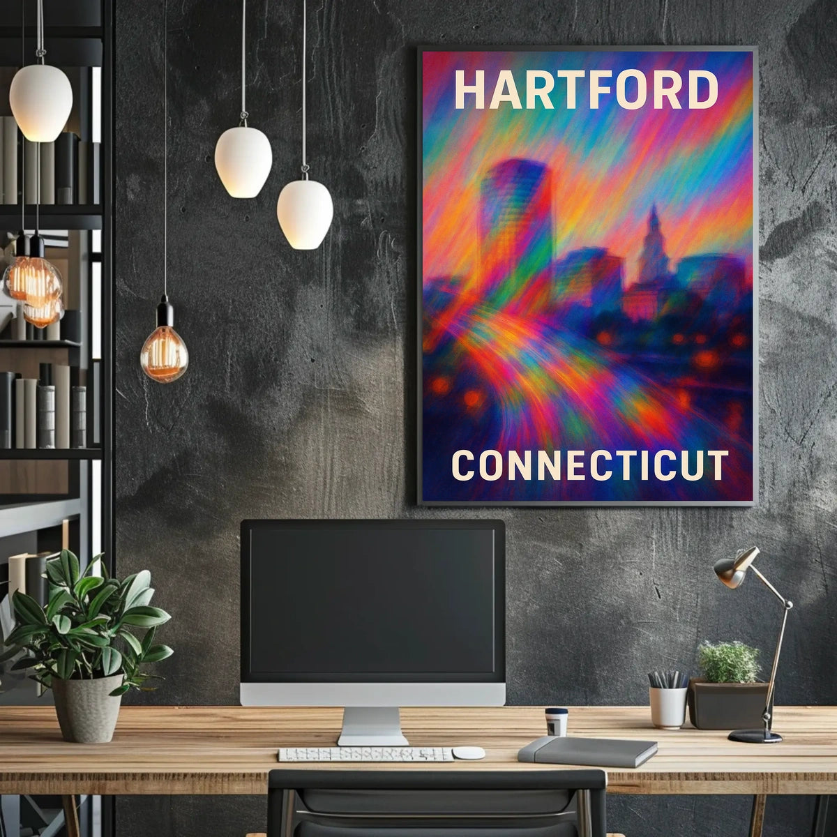 Hartford Skyline Urban Digital Painting Poster