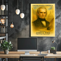 James K. Polk 11th President of the United States Vintage Watercolor Poster
