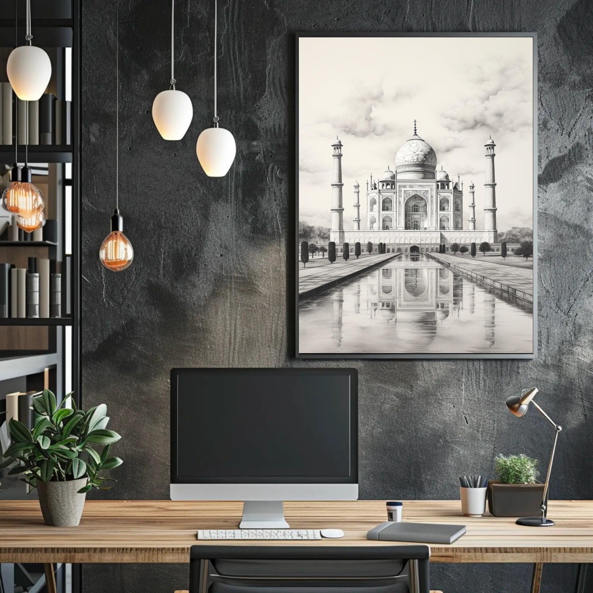 Taj Mahal Monochrome Artistic Cultural or Heritage Poster