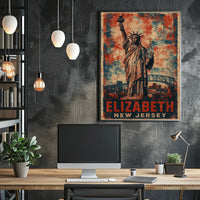Elizabeth New Jersey Cityscape Vintage Gift Poster