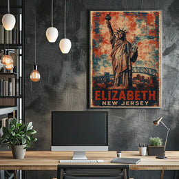 Elizabeth New Jersey Cityscape Vintage Gift Poster